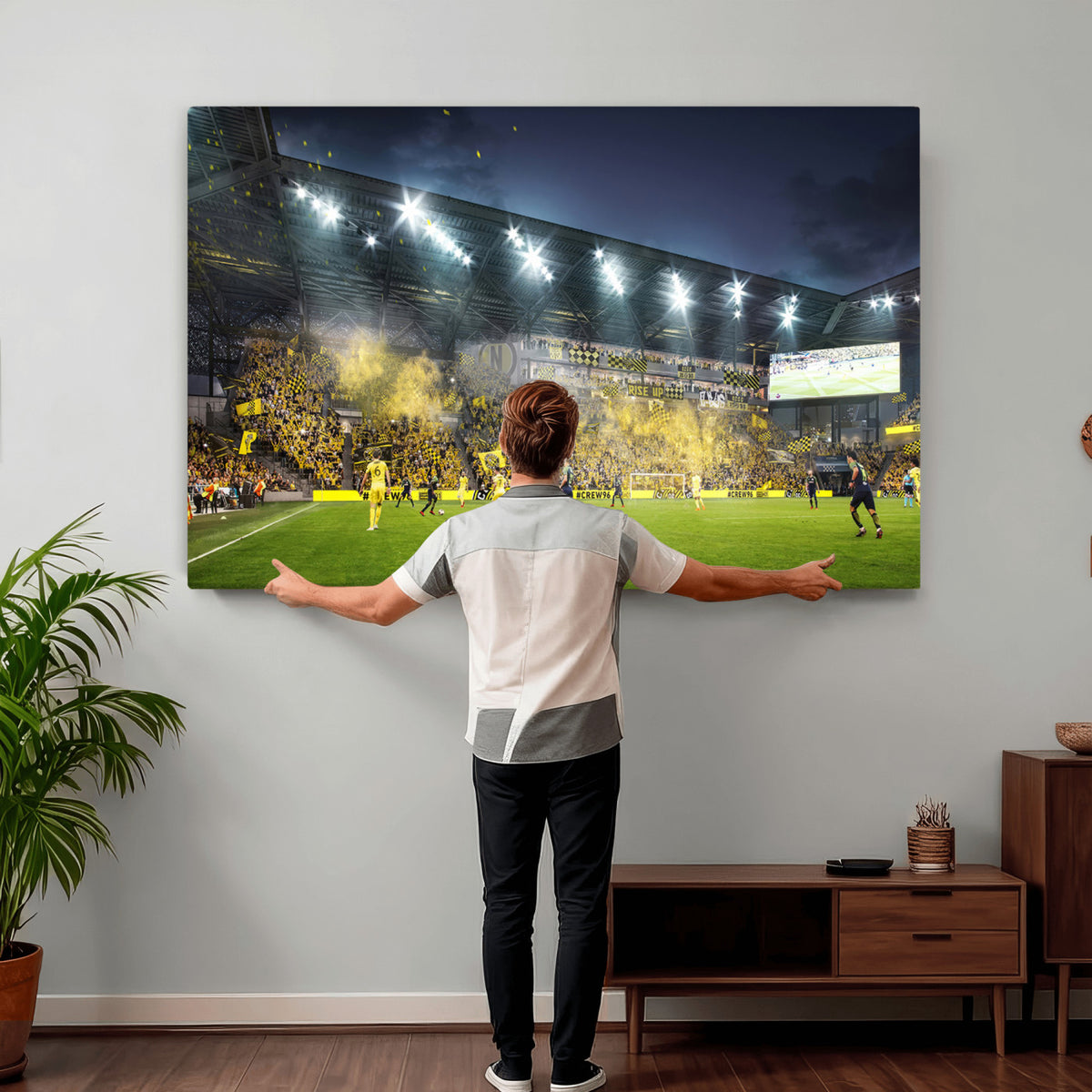65820-MGV-CV-36X24 - Columbus Crew Stadium Match Triple Canvas Wall Art - Dynamic MLS Game Scene Canvas Wall Art