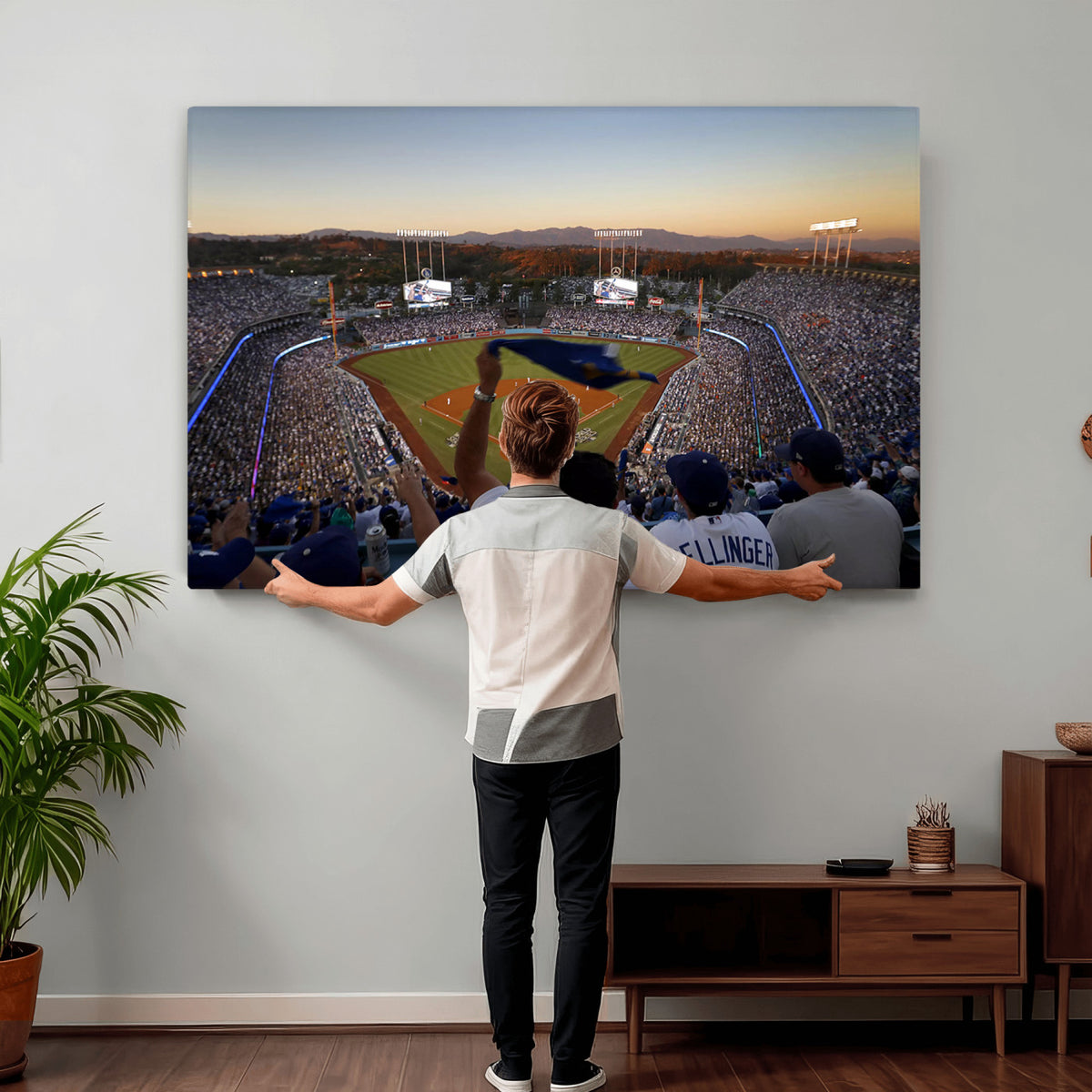 60162-MGV-CV-36X24 - Dodger Stadium Sunset Game Triple Canvas Wall Art, Los Angeles Dodgers MLB Match