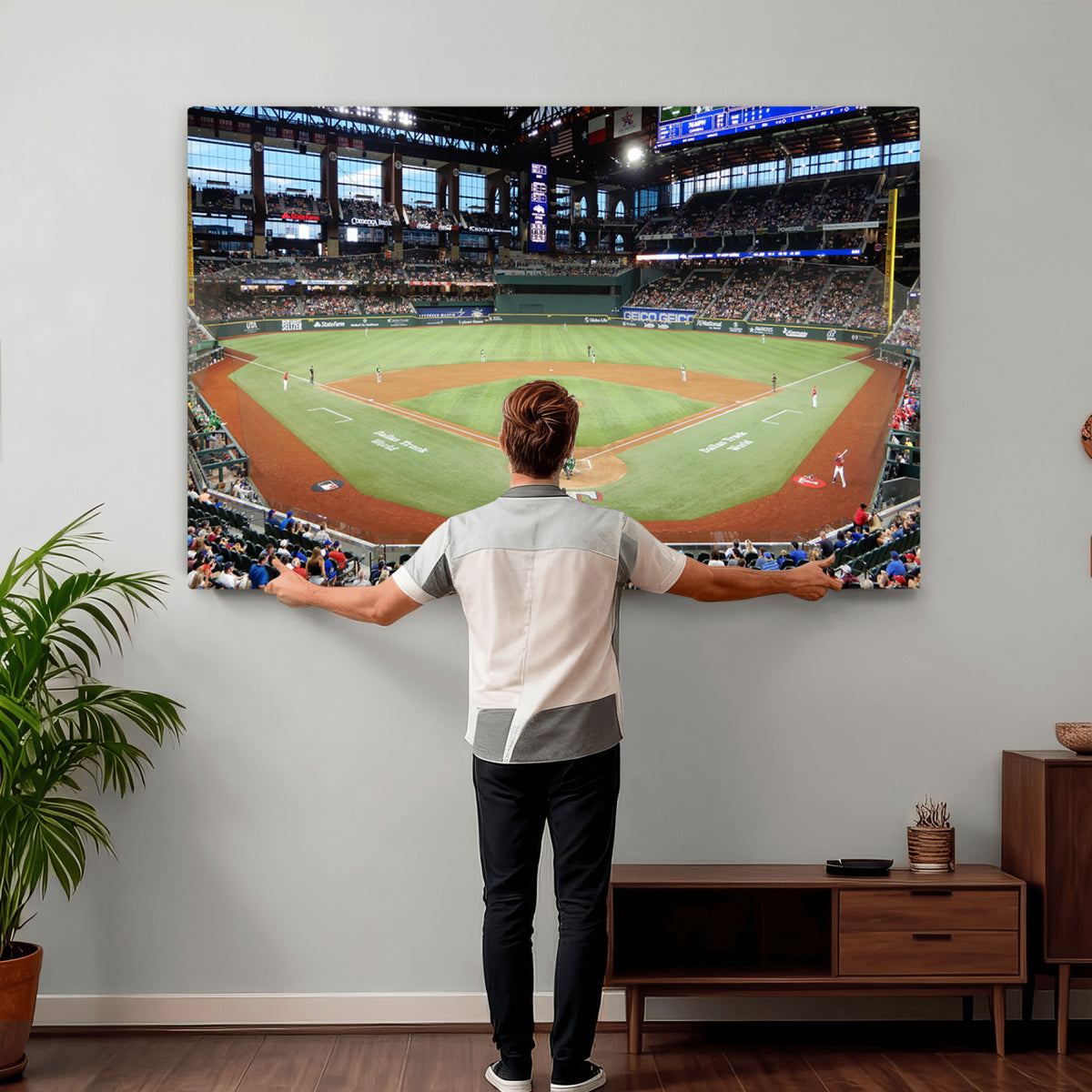 78468-MGV-CV-36X24 - Texas Rangers Baseball Team Print, Arlington Globe Life Field Stadium Wall Art