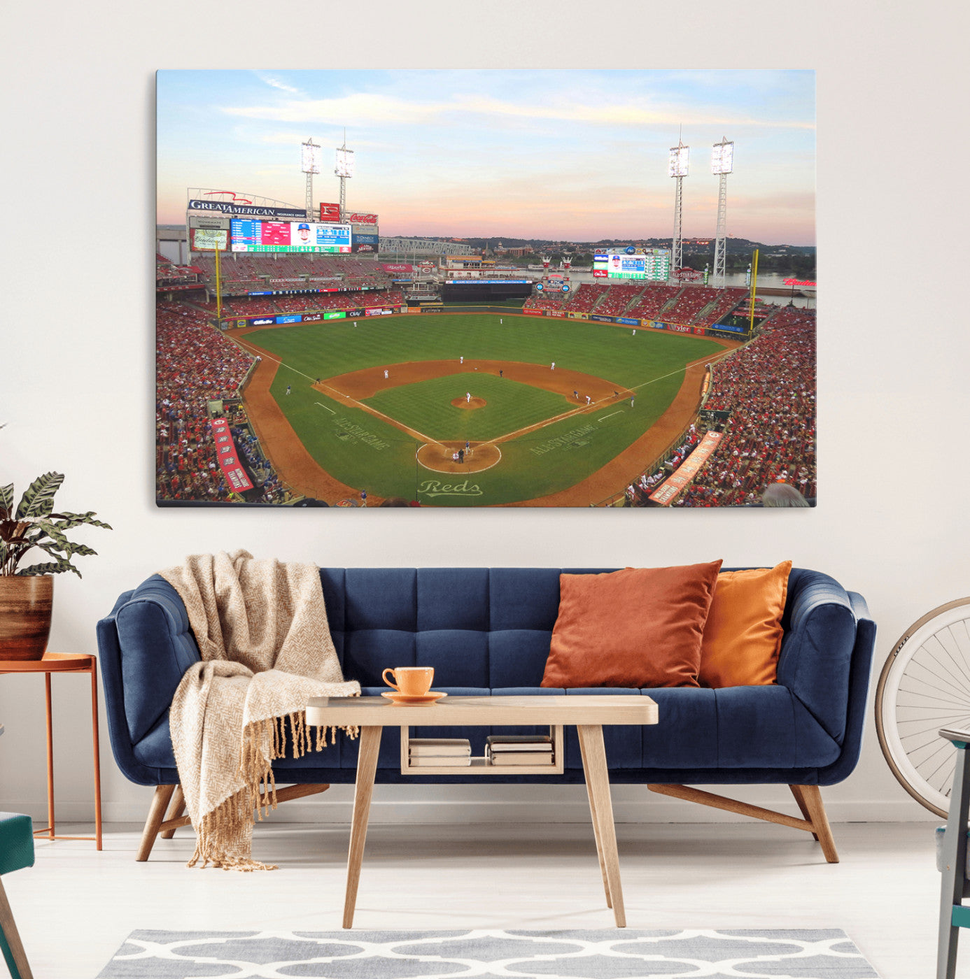 20257-MGV-CV-36X24-Cincinnati Reds Baseball Print Canvas- Cincinnati Great American Ball Park Stadium Wall Art Canvas