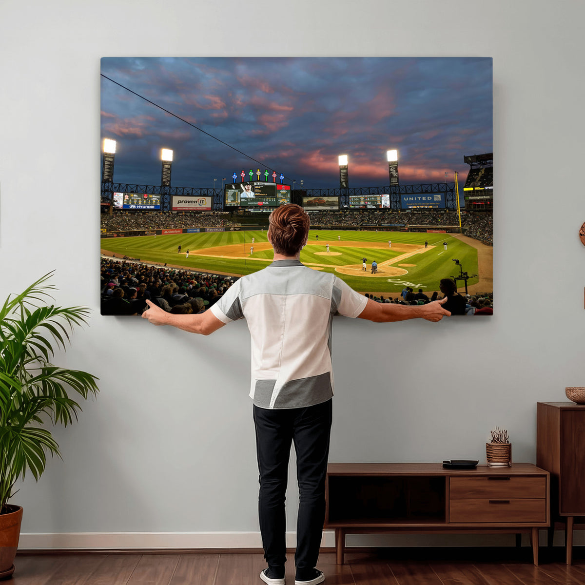 96063-MGV-CV-36X24 - Chicago White Sox Baseball Team Print Canvas, Guaranteed Rate Field, Framed and Ready to Hang