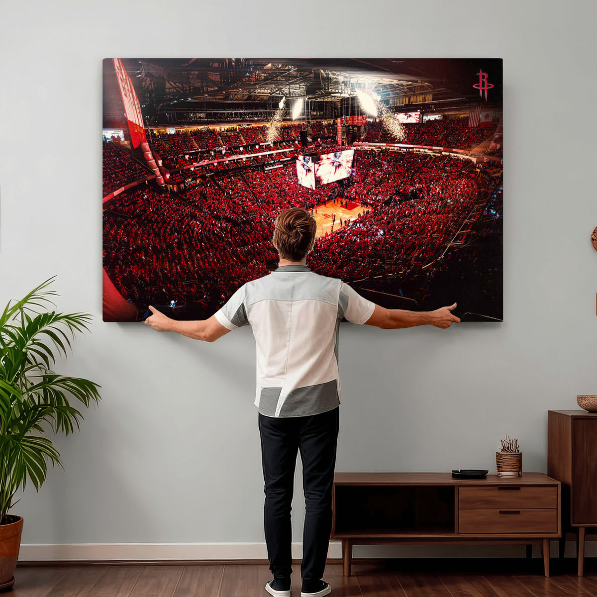 91527-MGV-CV-36X24 - Houston Rockets Basketball Team Print Canvas, Houston Toyota Center Arena Wall Art