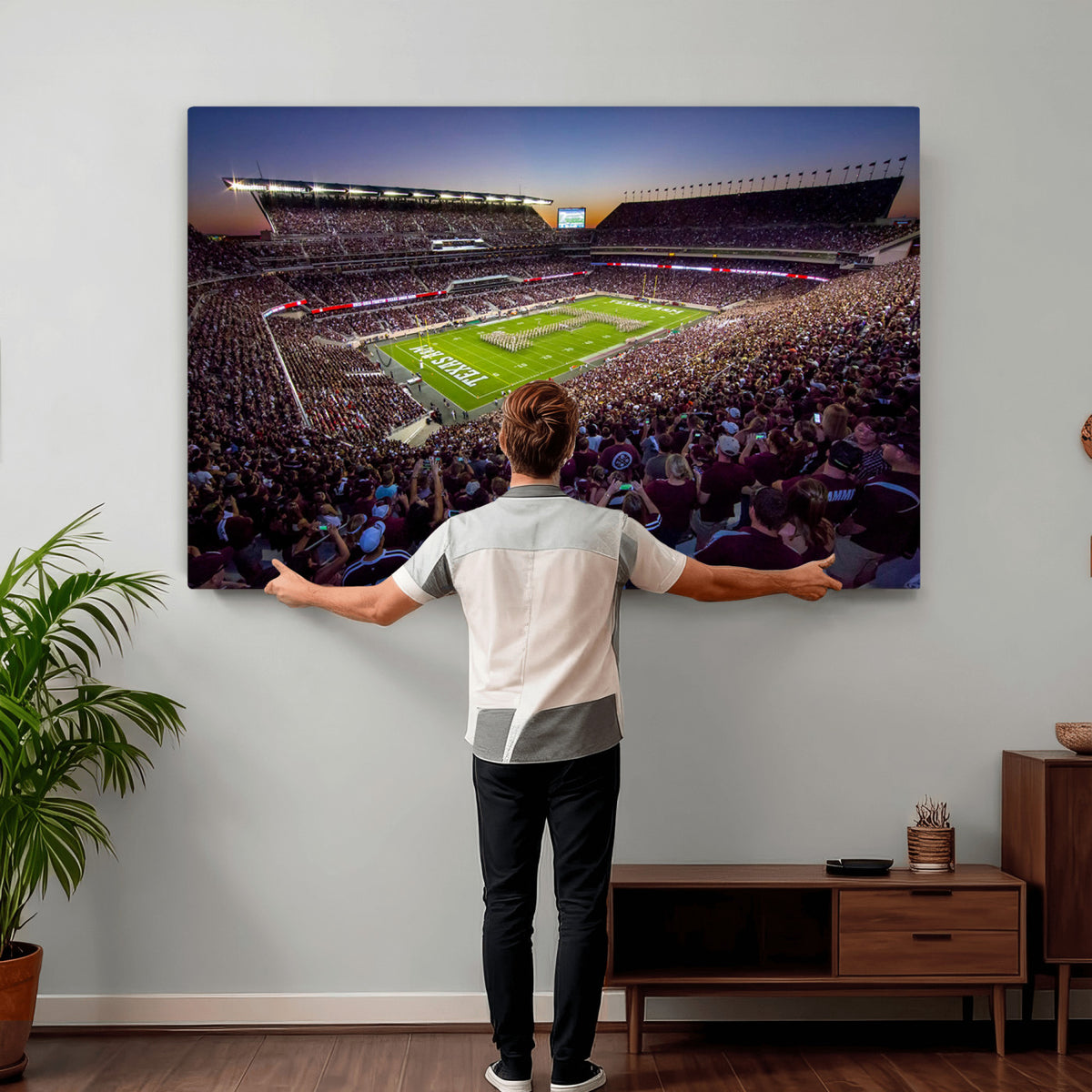 25148-MGV-CV-36X24 - Texas A&M University Aggies Football Team Print, College Station Kyle Field, Framed and Ready to Hang