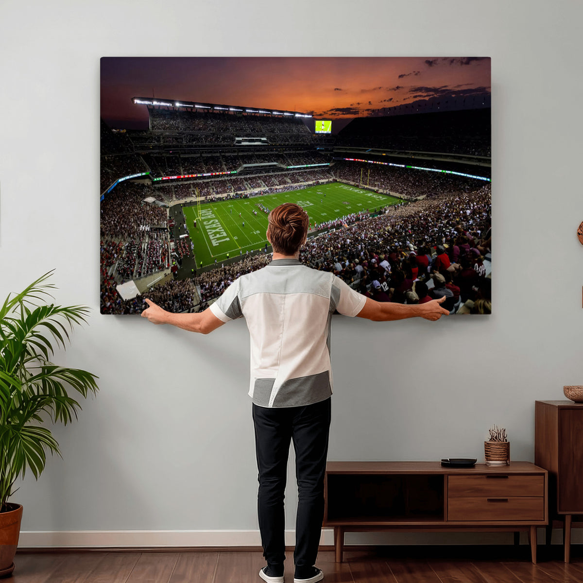 45603-MGV-CV-36X24 - Texas A&M Aggies Football Team Print, College Station Kyle Field Stadium Canvas Wall Art