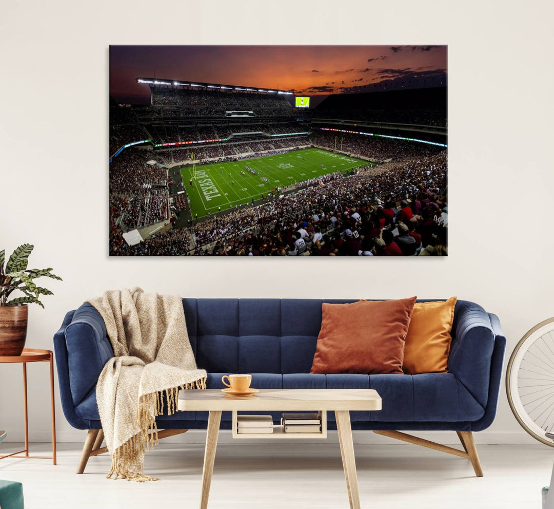 Canvas print of the Texas A&M University Aggies football team at Kyle Field Stadium.