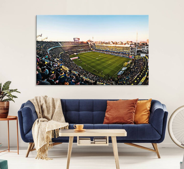 The wall art canvas print vividly captures the dynamic soccer culture at Bombonera Stadium with its vibrant depiction.