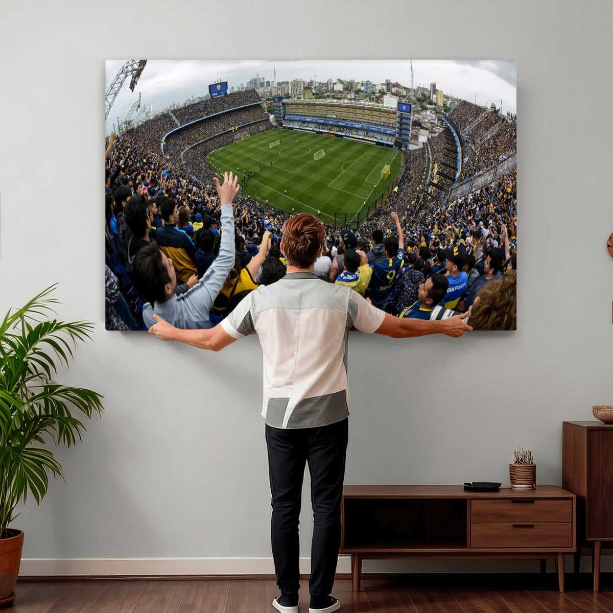 23173-MGV-CV-36X24 - Boca Juniors Soccer Team Print, Buenos Aires Bombonera, Framed and Ready to Hang