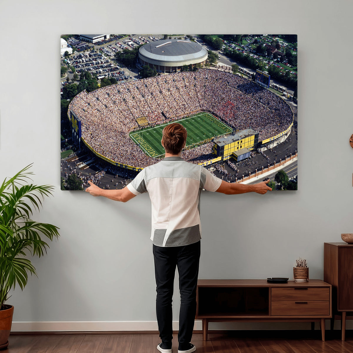 27314-MGV-CV-36X24 - Michigan Wolverines Football Team Print, Ann Arbor Michigan Stadium Wall Art