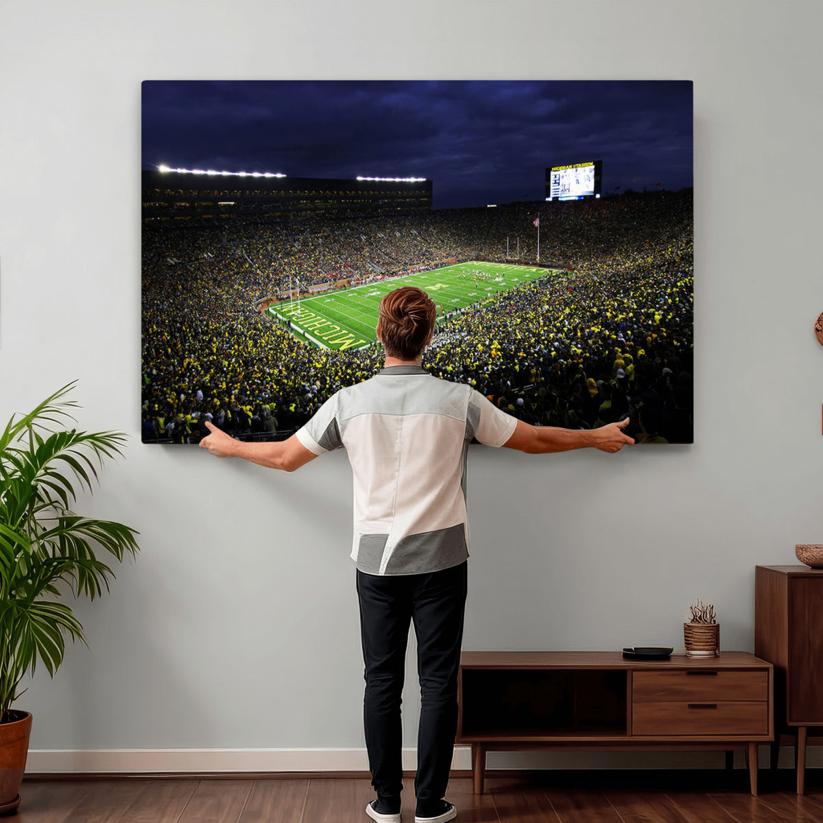 15448-MGV-CV-36X24 - Michigan Wolverines Football Canvas Wall Decor, Football Team Print, Ann Arbor Michigan Stadium