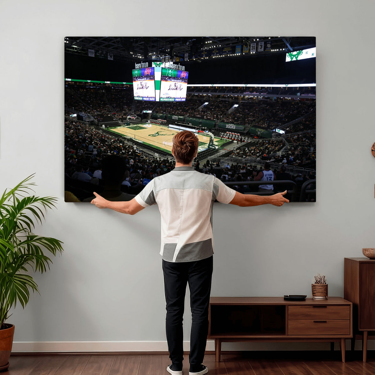 69882-MGV-CV-36X24 - Milwaukee Bucks Basketball Print, Fiserv Forum Stadium Wall Art