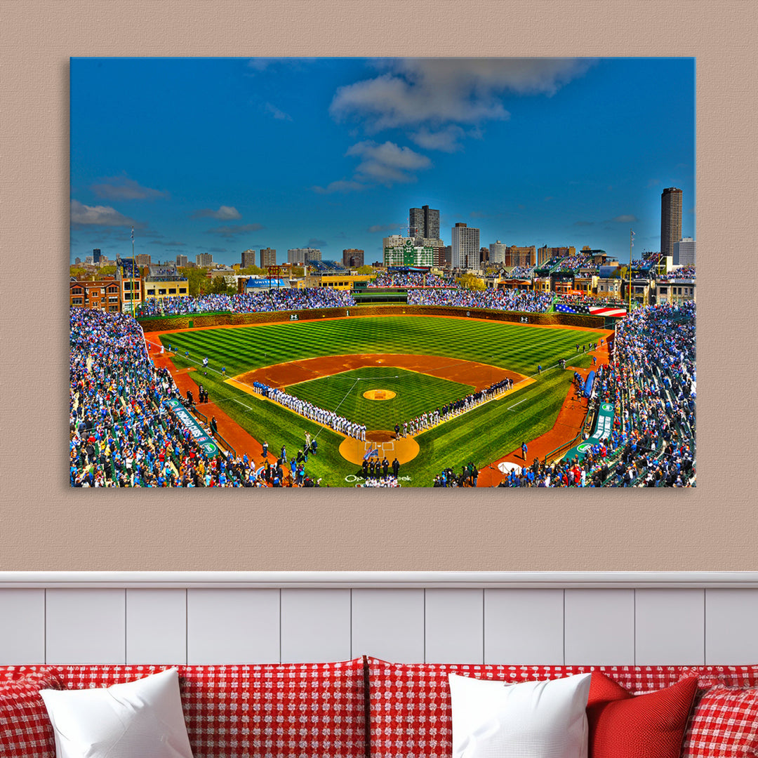 Wrigley Field Chicago Cubs Panoramic 3-Piece Canvas Wall Art - Iconic Baseball Stadium Print for Sports Lovers - Ready to Hang