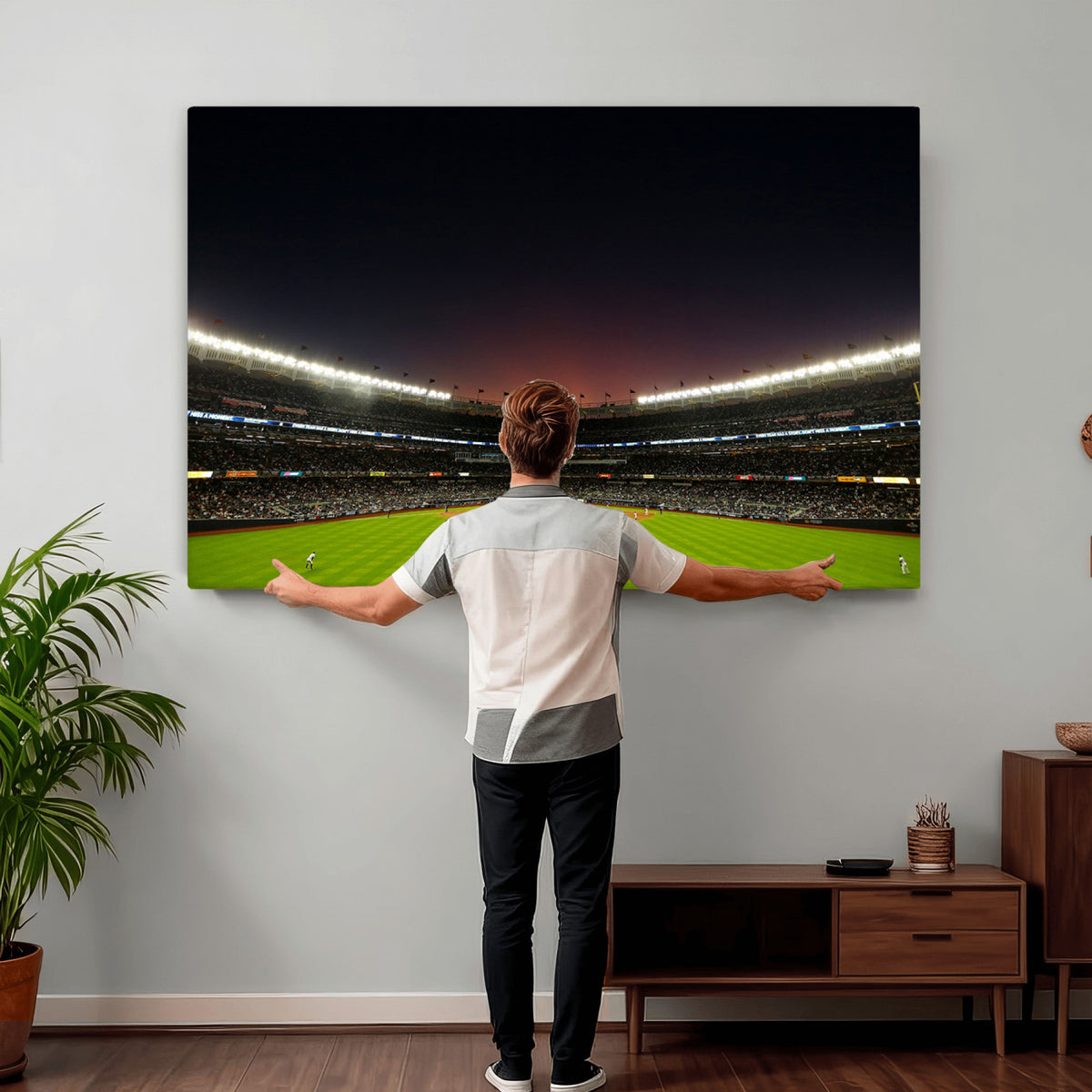 59138-MGV-CV-36X24 - Yankee Stadium Night Game Triple Canvas, New York Yankees Stadium Wall Art