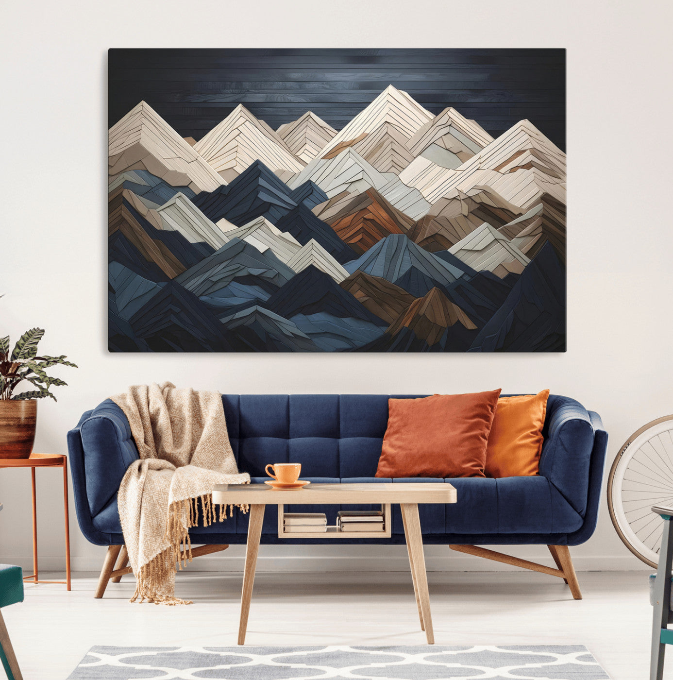 MGV-CV-36X24 - Rustic Mountain Landscape Wall Art Print - Wooden 3D Effect Mountain Canvas Print