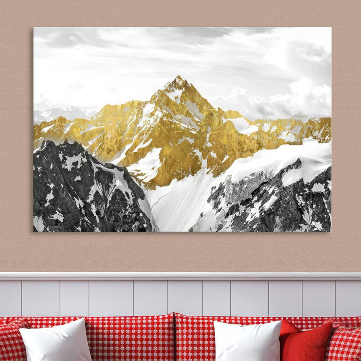 Gold Mountains Wall Art Print on Canvas, Nature Wall Art Print,