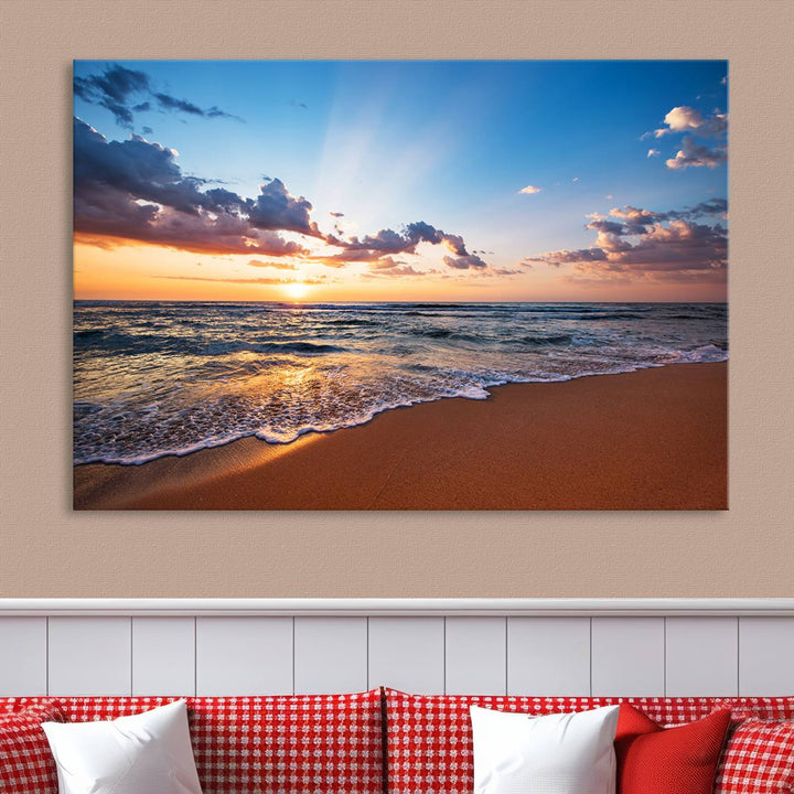 Golden Hour Beach Sunset Wall Art | Canvas Print | Ready to Hang | Coastal Wall Art for Living Room