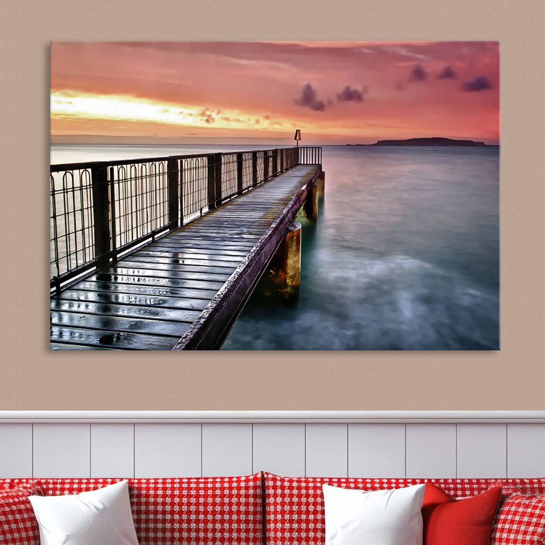 Serene Pier at Sunset Wall Art | Canvas Print | Ready to Hang | Coastal Decor for Living Room