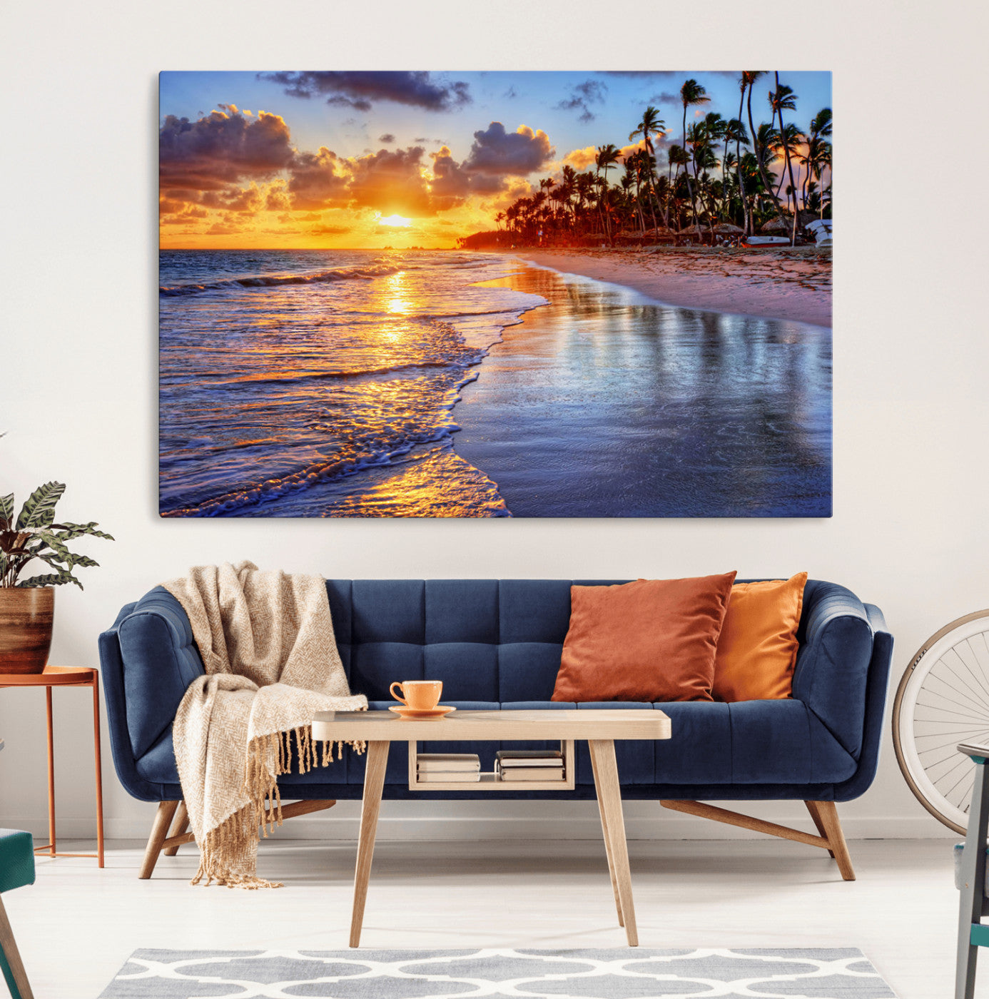 32177-MGV-CV-36X24-Serene Beach Sunset Wall Art Canvas- Coastal Seascape Print for Living Room or Bedroom, Ocean Waves