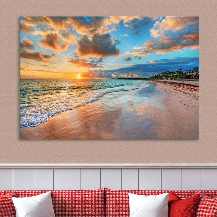 Serene Beach Sunset Wall Art | Coastal Ocean Canvas Print | Ready to Hang Tropical Decor for Home or Office