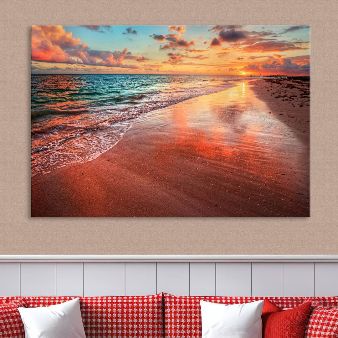 Stunning Sunset Beach Wall Art | Ocean Canvas Print | Coastal Wall Art | Ready to Hang | Tranquil Sunset Canvas for Home & Office Decor