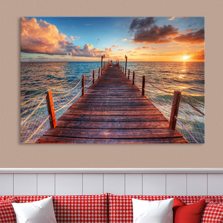 Vibrant Beach Sunset Wall Art | Coastal Ocean Canvas Print | Ready to Hang Tropical Decor for Living Room or Office