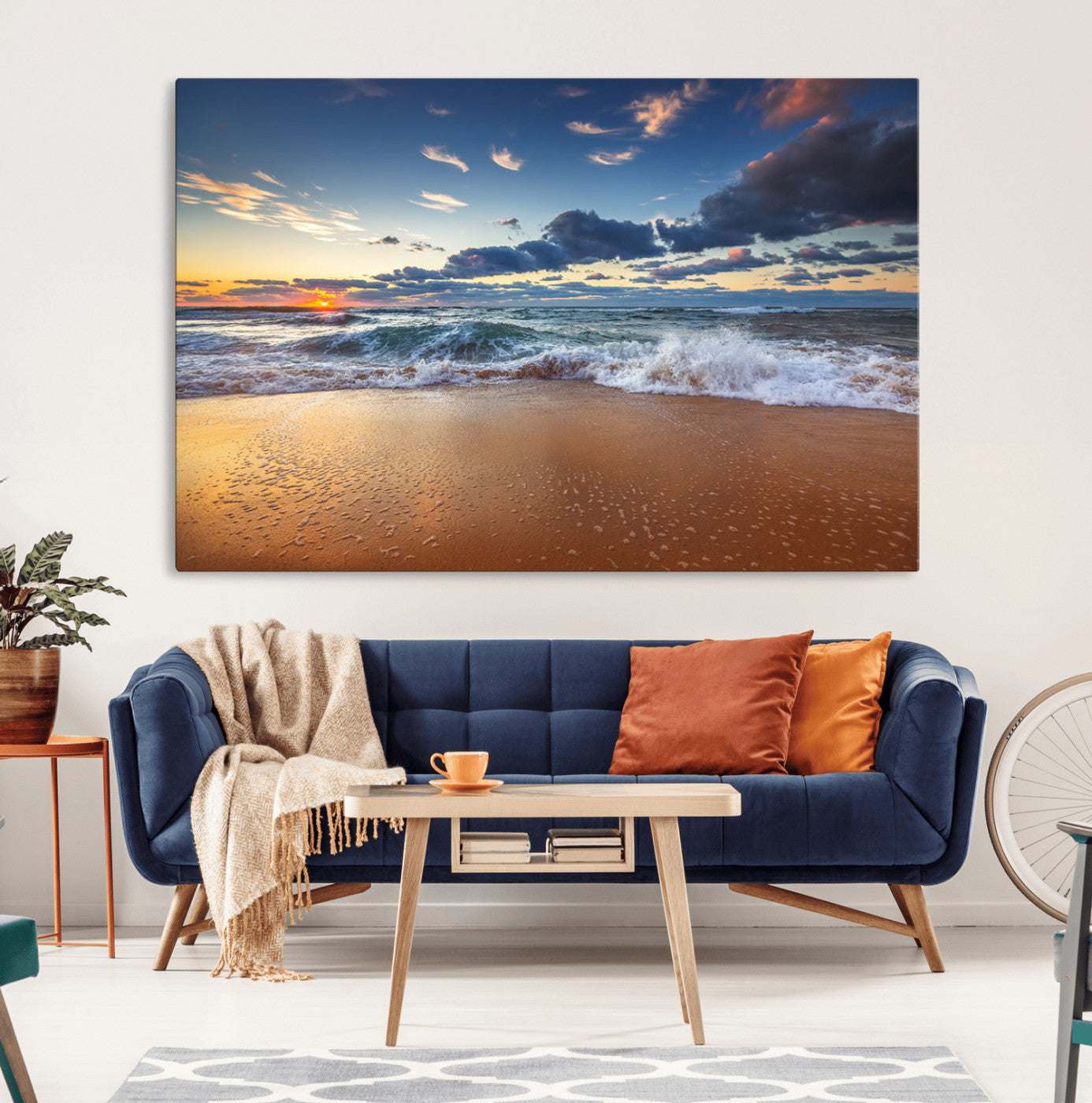 MGV-CV-36X24 - Beach Canvas Wall Art - Coastal Seascape Print for Living Room or Bedroom, Ocean Waves on Sand,