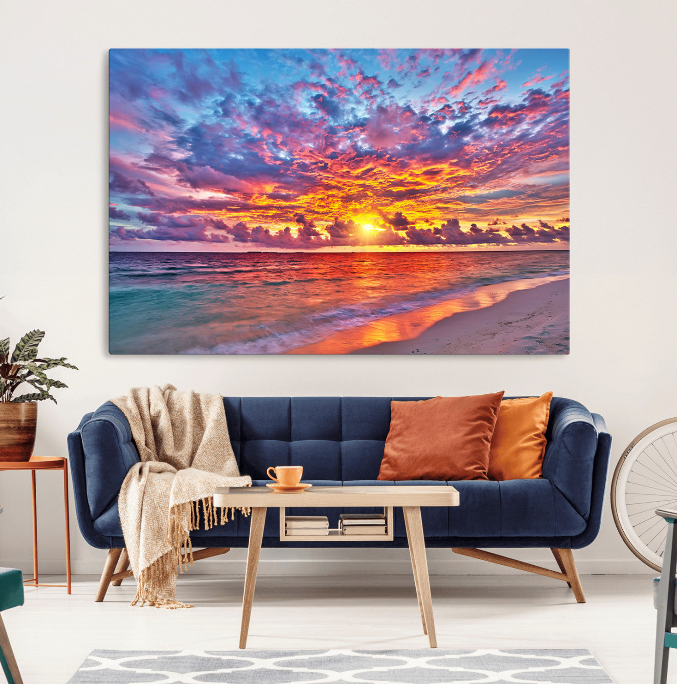 MGV-CV-36X24 - Vibrant Sunset Beach Wall Art - Ocean Sunset Canvas Print | Coastal Wall Art Decor Stunning Sunset