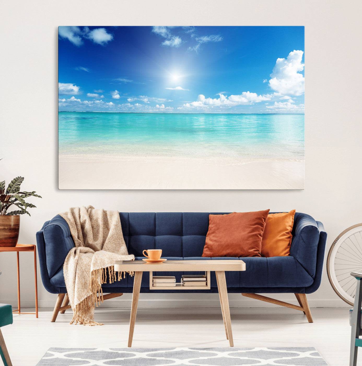 MGV-CV-36X24 - Blue Ocean Wall Art Canvas Print - Tranquil Ocean Paradise Triptych Wall Art - Ready to Hang Beach