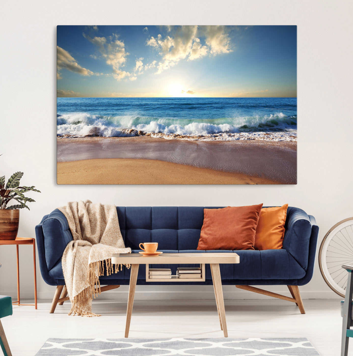 MGV-CV-36X24 - Serene Ocean Sunset Canvas Wall Art - Beach Waves at Sunset, Ready to Hang