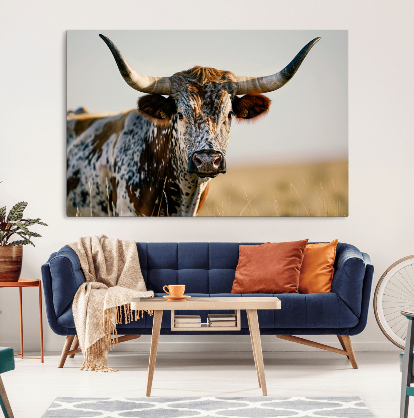 MGV-CV-36X24 - Texas Bull Longhorn Wall Art Canvas Print for Farm House Wall Decor, Farmhouse Wall Art Print