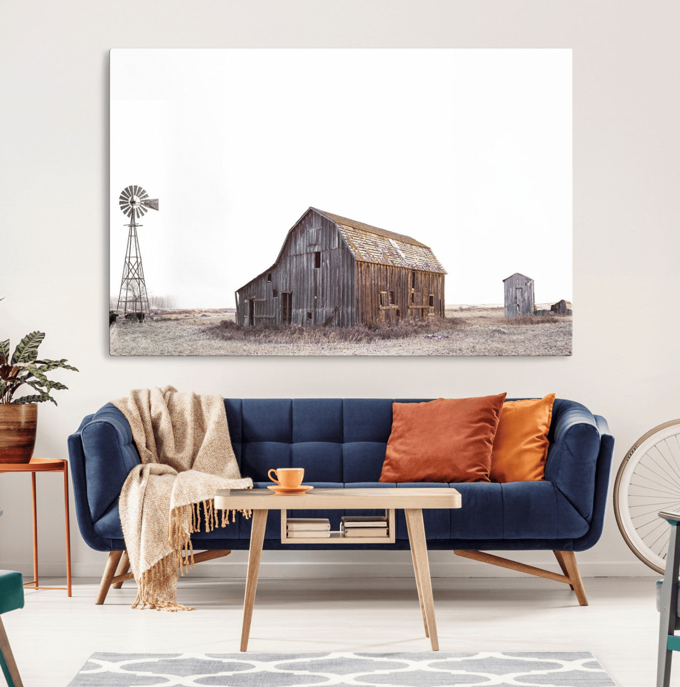 64560-MGV-CV-36X24-Set of 3 Rustic Farmhouse Wall Art Prints – Country Barn, Wheat Field, and Farm Landscape for Cozy