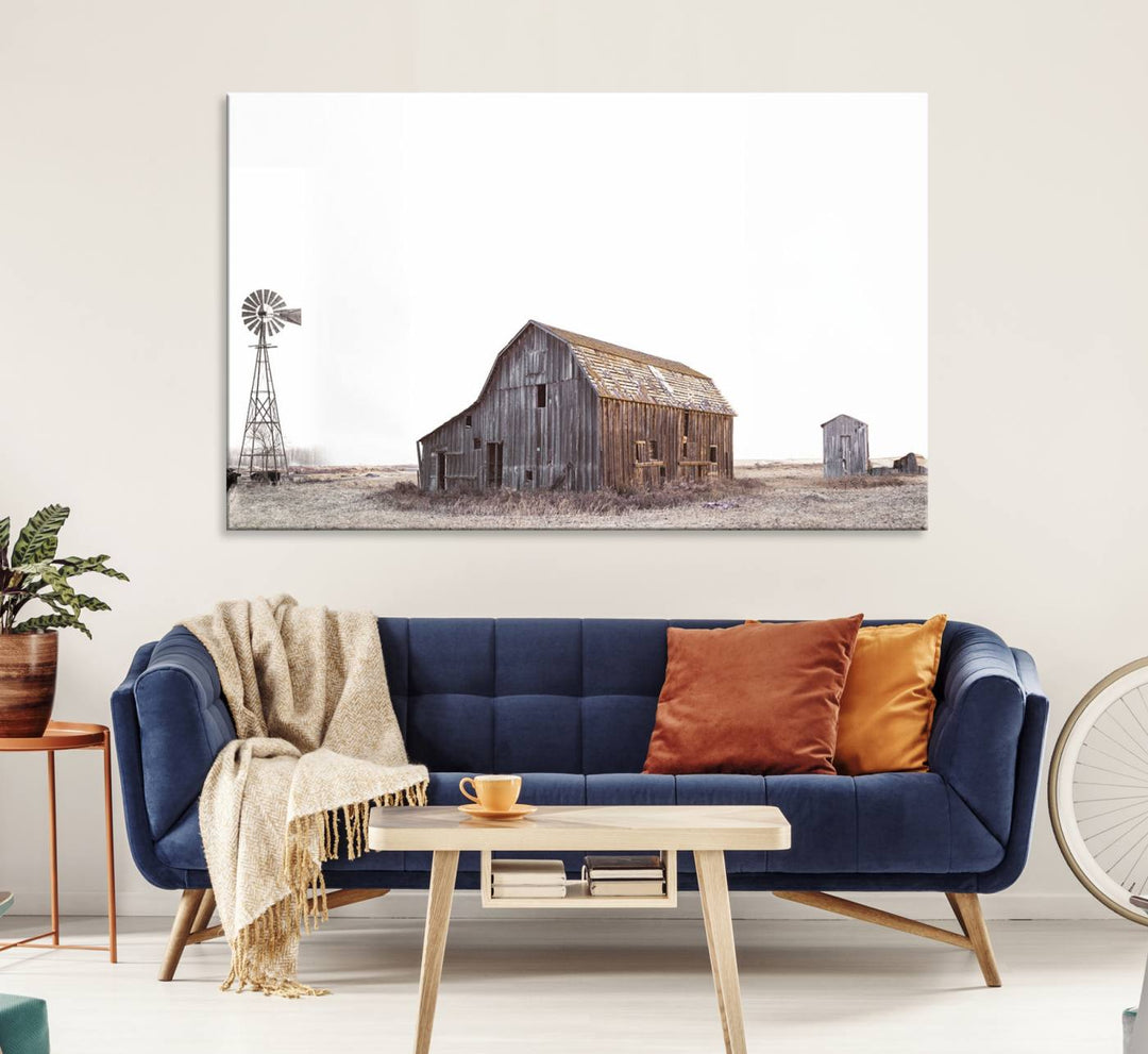 The Set of 3 Rustic Farmhouse Wall Art Prints features a barn, wheat field, and landscape.