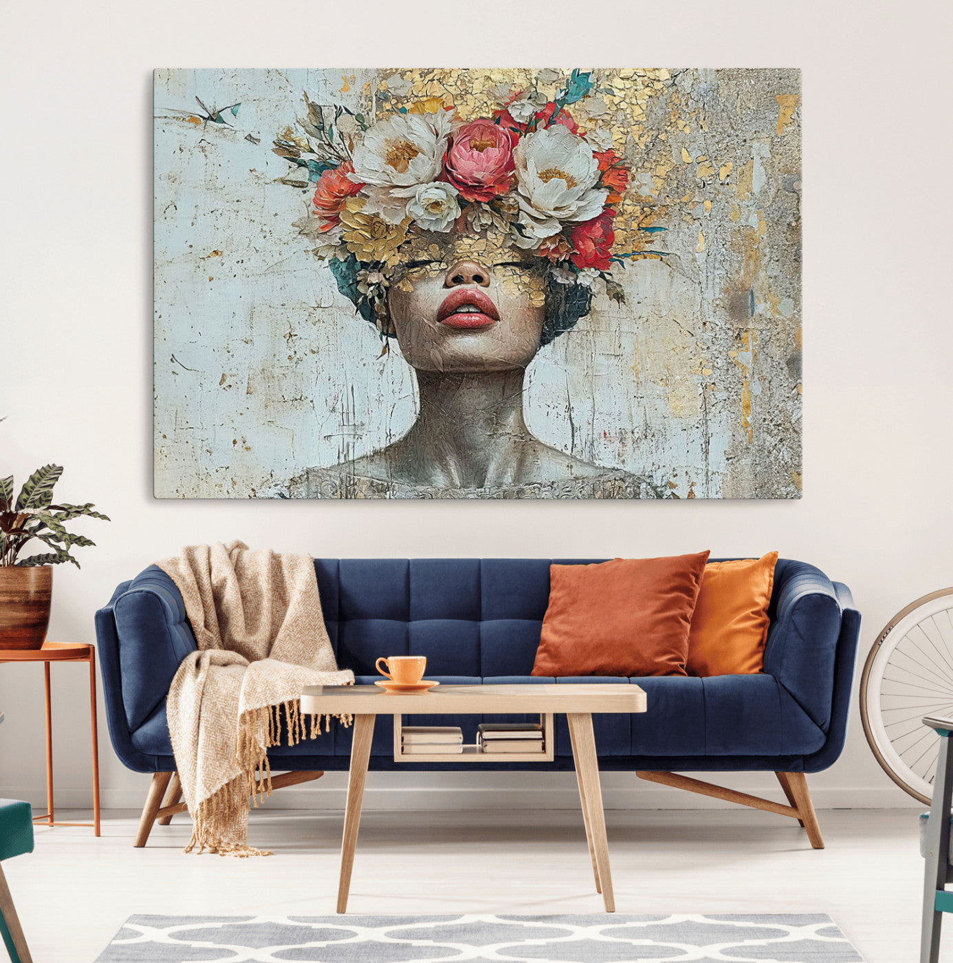 26919-MGV-CV-36X24-Golden Petal Wall Art Canvas Print - Silhouette Woman Wall Art Canvas Print, Floral Woman Portrait