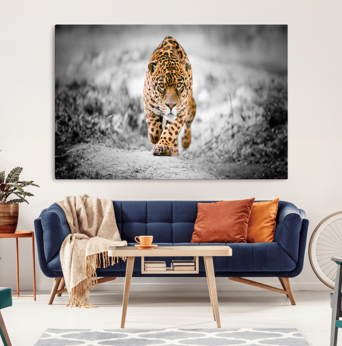 MGV-CV-36X24 - Jaguar Wall Art Canvas Print - Majestic Big Cat in Focused Pursuit - Ready to Hang