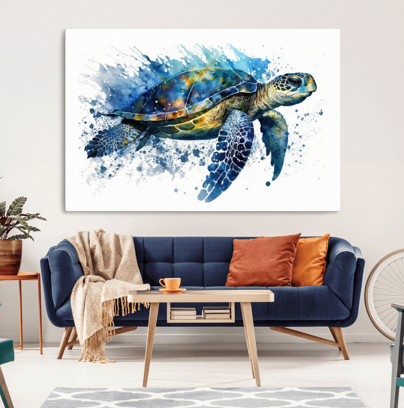 MGV-CV-36X24 - Turtle Wall Art Canvas Print, Framed Watercolor Turtle Art Picture Print, Ocean Life Perfect Nautical Decor Artwork