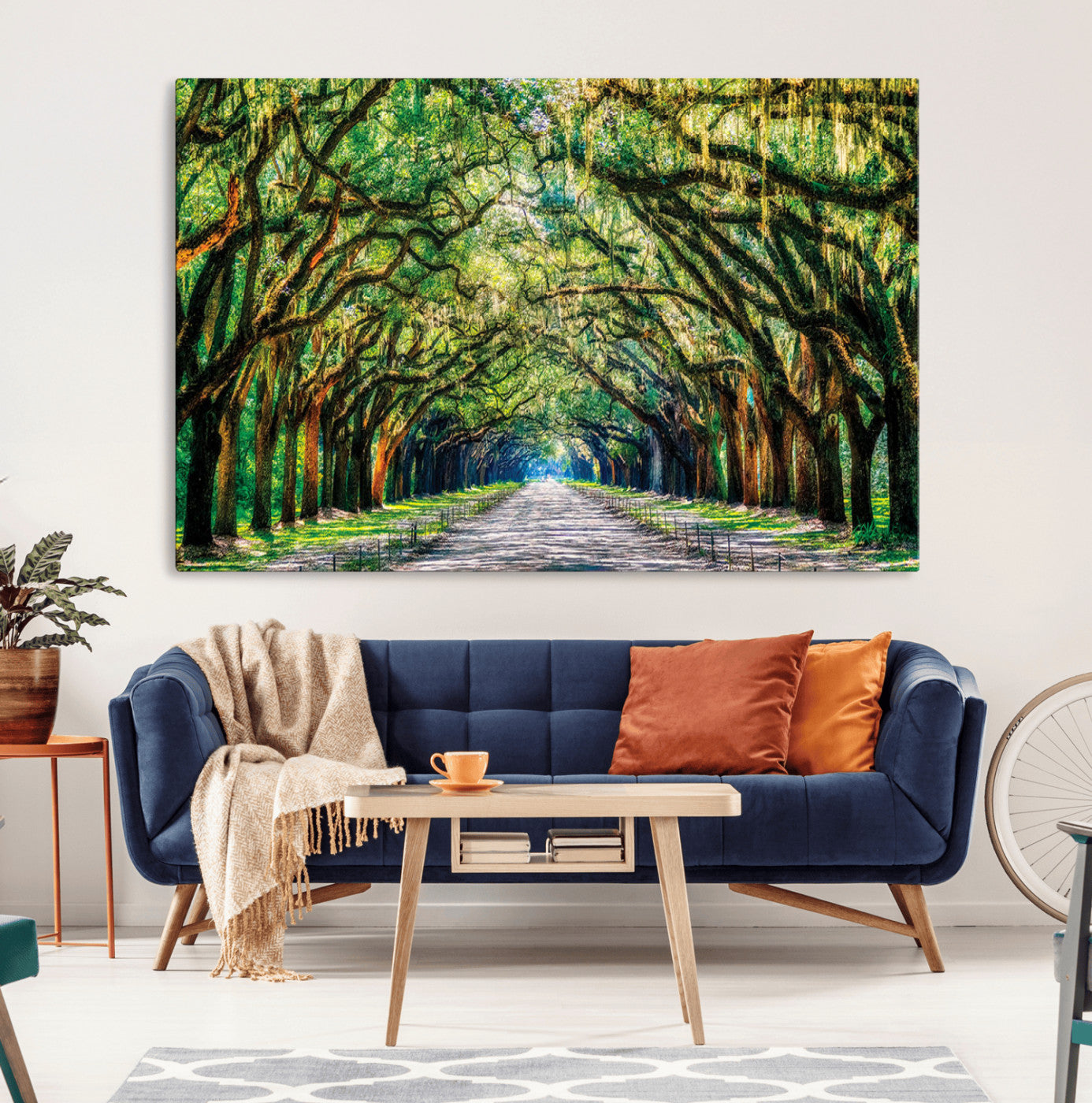 MGV-CV-36X24 - Serene Tree Tunnel Wall Art Canvas Print – Pathway Under Canopy of Lush Green Trees, Nature-Inspired