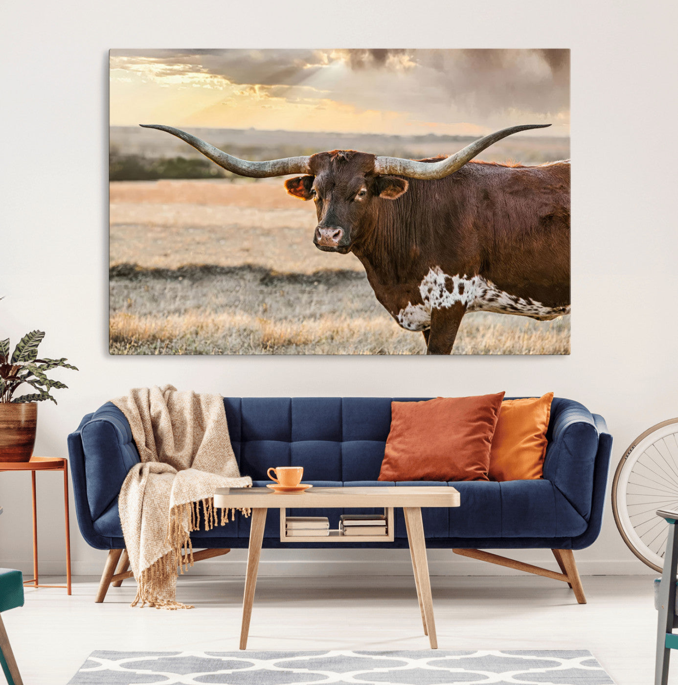 MGV-CV-36X24 - Texas Longhorn Wall Art Canvas Print, Rustic Ranch Decor, Majestic Western Longhorn Cattle