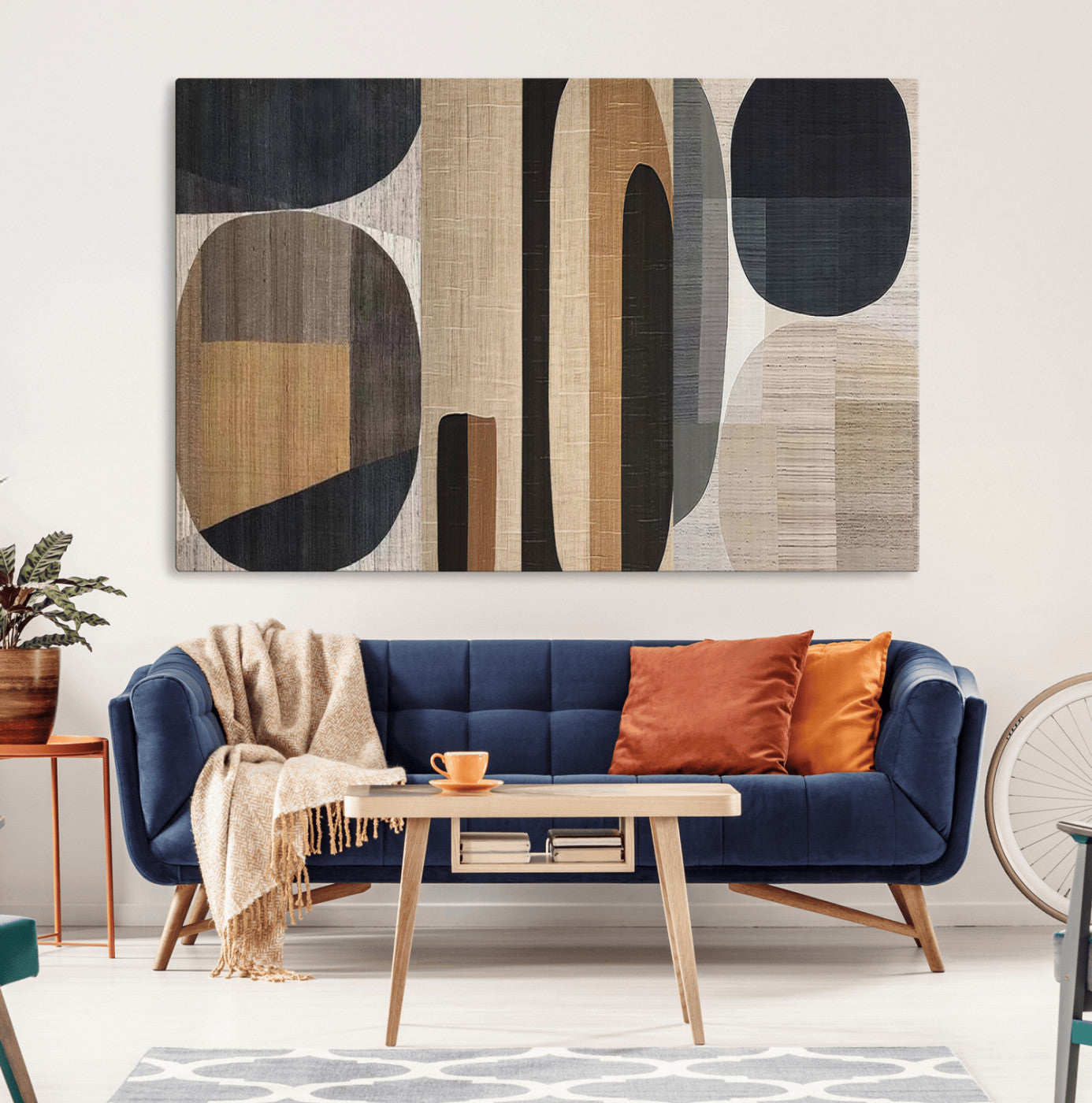MGV-CV-36X24 - Abstract Minimalist Canvas Wall Art - Neutral Geometric Modern Boho Decor, Minimalist Brown Wabi