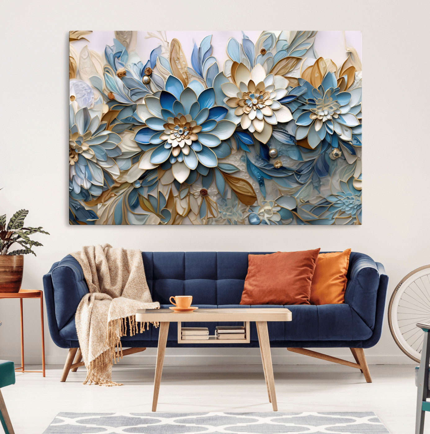 MGV-CV-36X24 - Blu Abstract Flower Wall Art Canvas Print