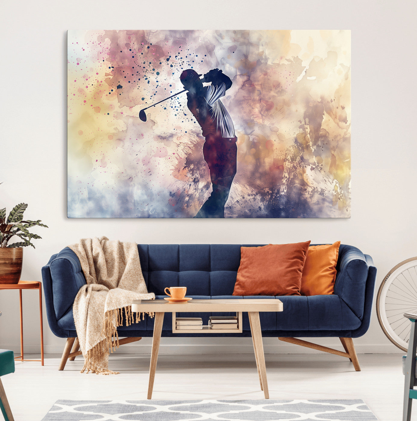 10848-MGV-CV-36X24-Abstract Watercolor Golf Player Wall Art Canvas Print