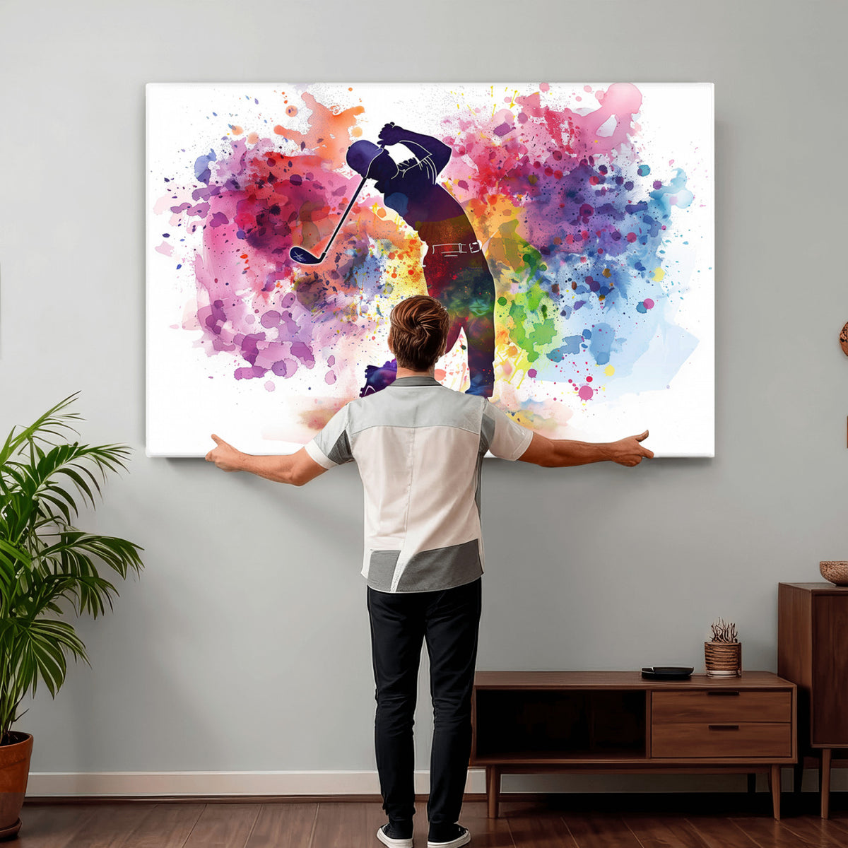 66537-MGV-CV-36X24 - Colorful Golfer Swing Wall Art Canvas Print, Ready to Hang