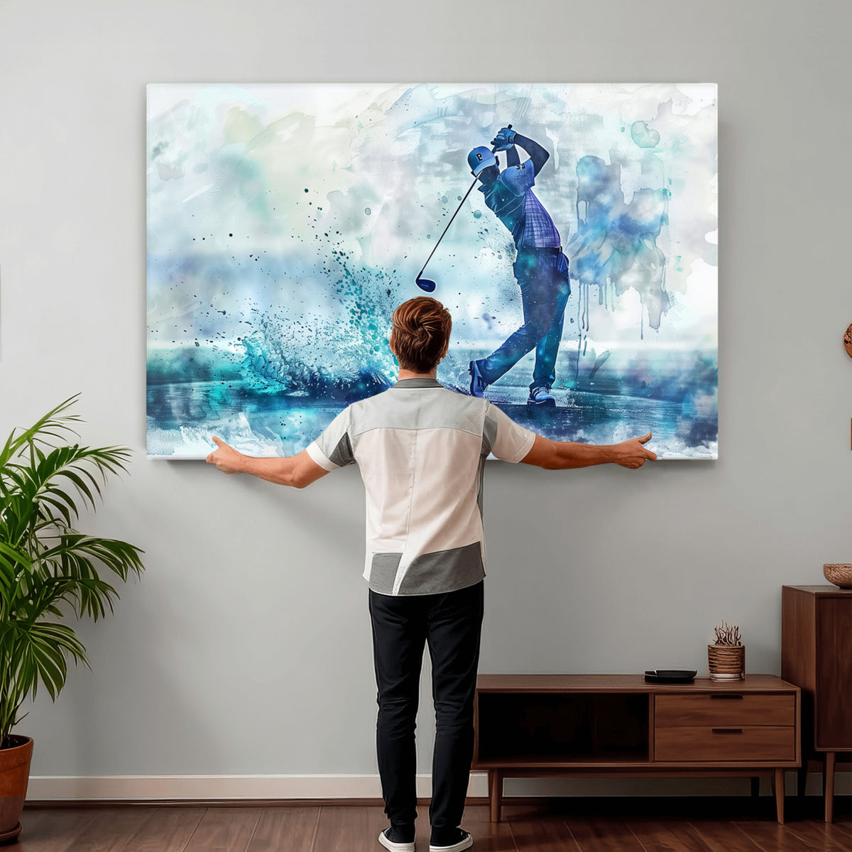 45328-MGV-CV-36X24 - Watercolor Abstract Golf Swing Wall Art Canvas Print