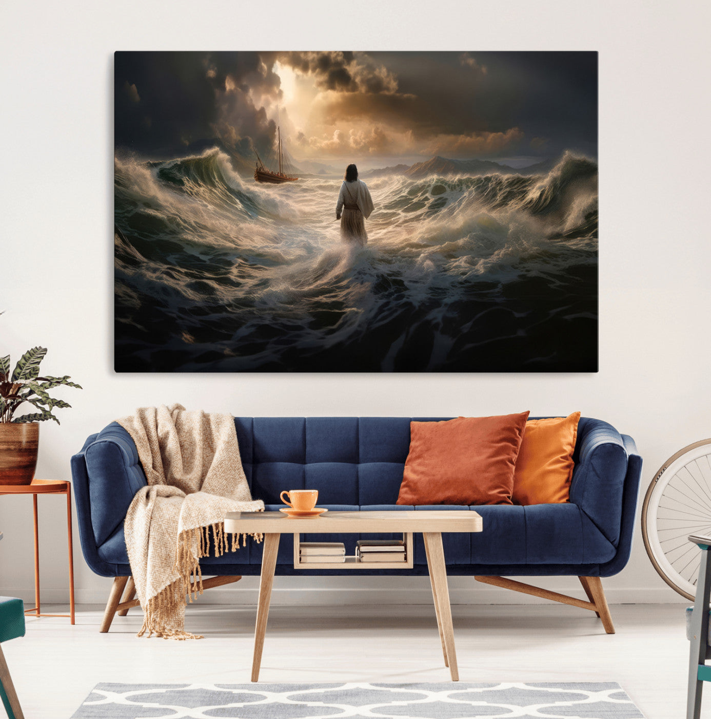 MGV-CV-36X24 - Jesus Walking on Water Wall Art Canvas Print - Religious Spiritual Decor - Jesus Wall Art Canvas