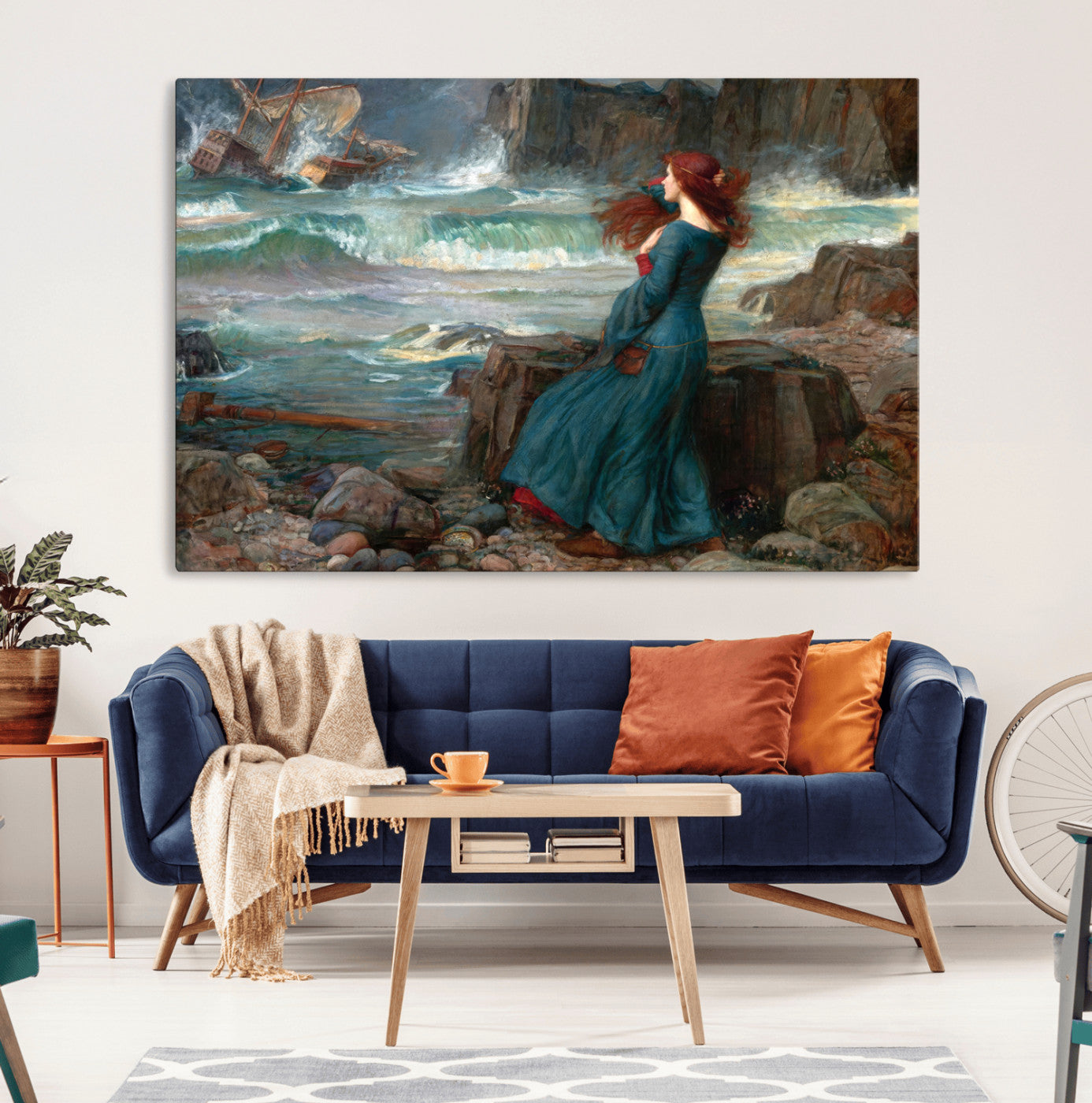 1-MGV-CV-36X24-Miranda by the Shore Wall Art Canvas Print – Tempest Scene Ocean Storm – Ready to Hang