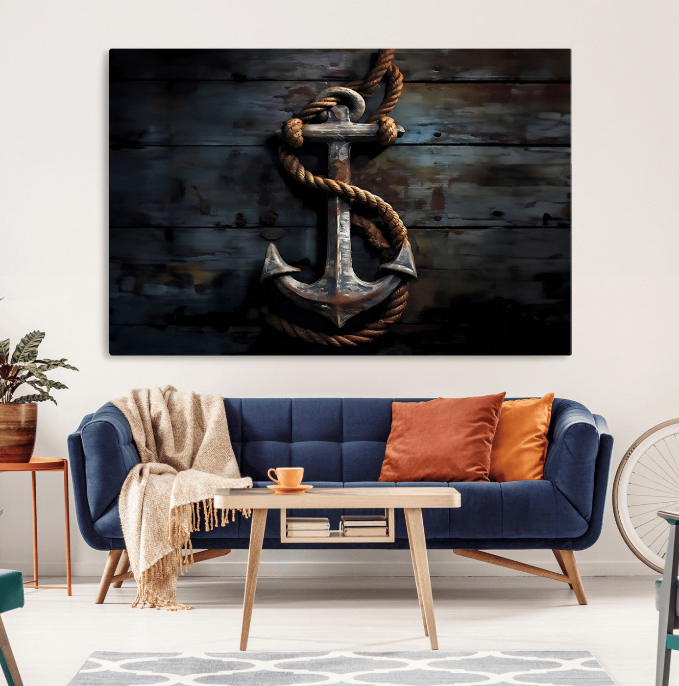 20984-MGV-CV-36X24-3 Panel Grunge Abstract Anchor Wall Art Canvas Print Set