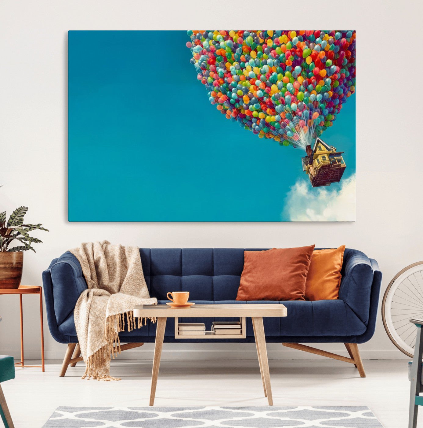 MGV-CV-36X24 - Carl Fredricksen, Up Movie Wall Art, Colorful Balloon House Art | Whimsical Wall Decor for Living