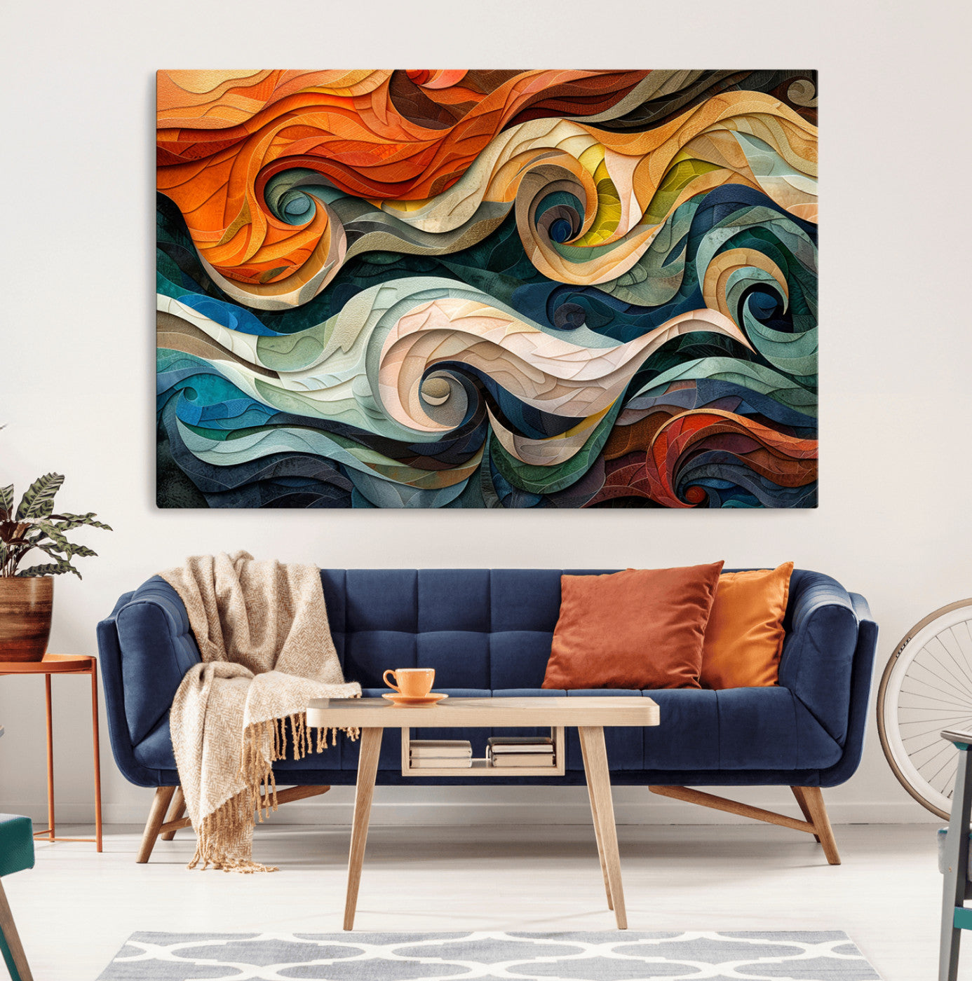 -Abstract Wave Wall Art | Ready to Hang Framed Canvas Print | Vibrant Home Decor for Modern Spaces