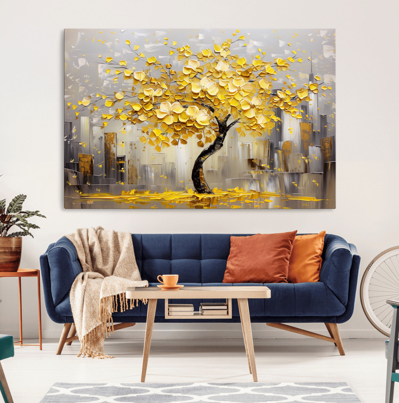 -Golden Tree Canvas Print | Abstract Wall Art for Modern Homes | Ready to Hang Framed Artwork