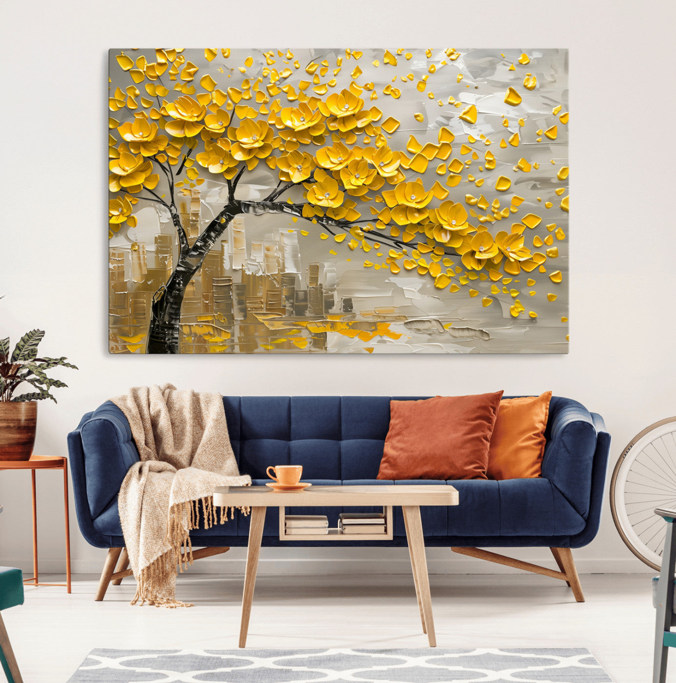 MGV-CV-36X24 - Yellow Blossom Tree Canvas Wall Art - Floral Abstract Modern Contemporary Artwork for Living Room or