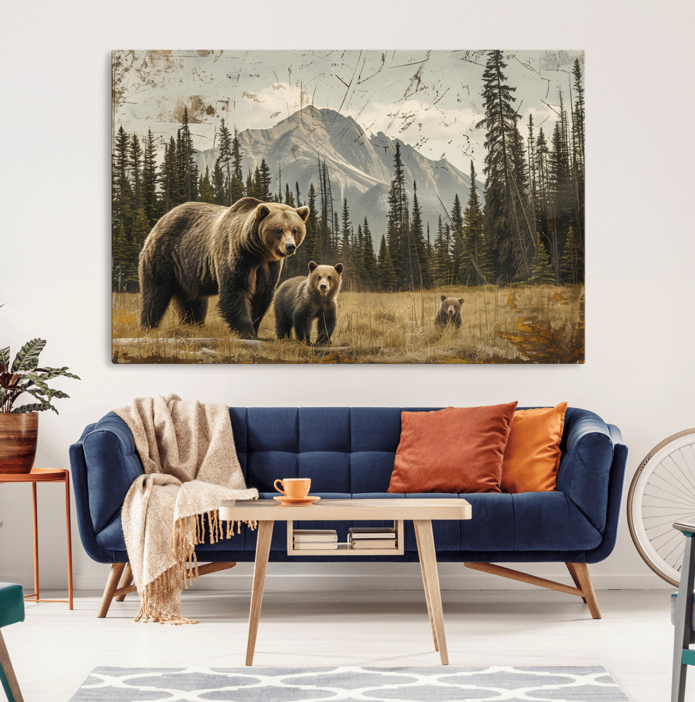 MGV-CV-36X24 - Rustic Grizzly 399 Bear Family Wall Art Canvas Print