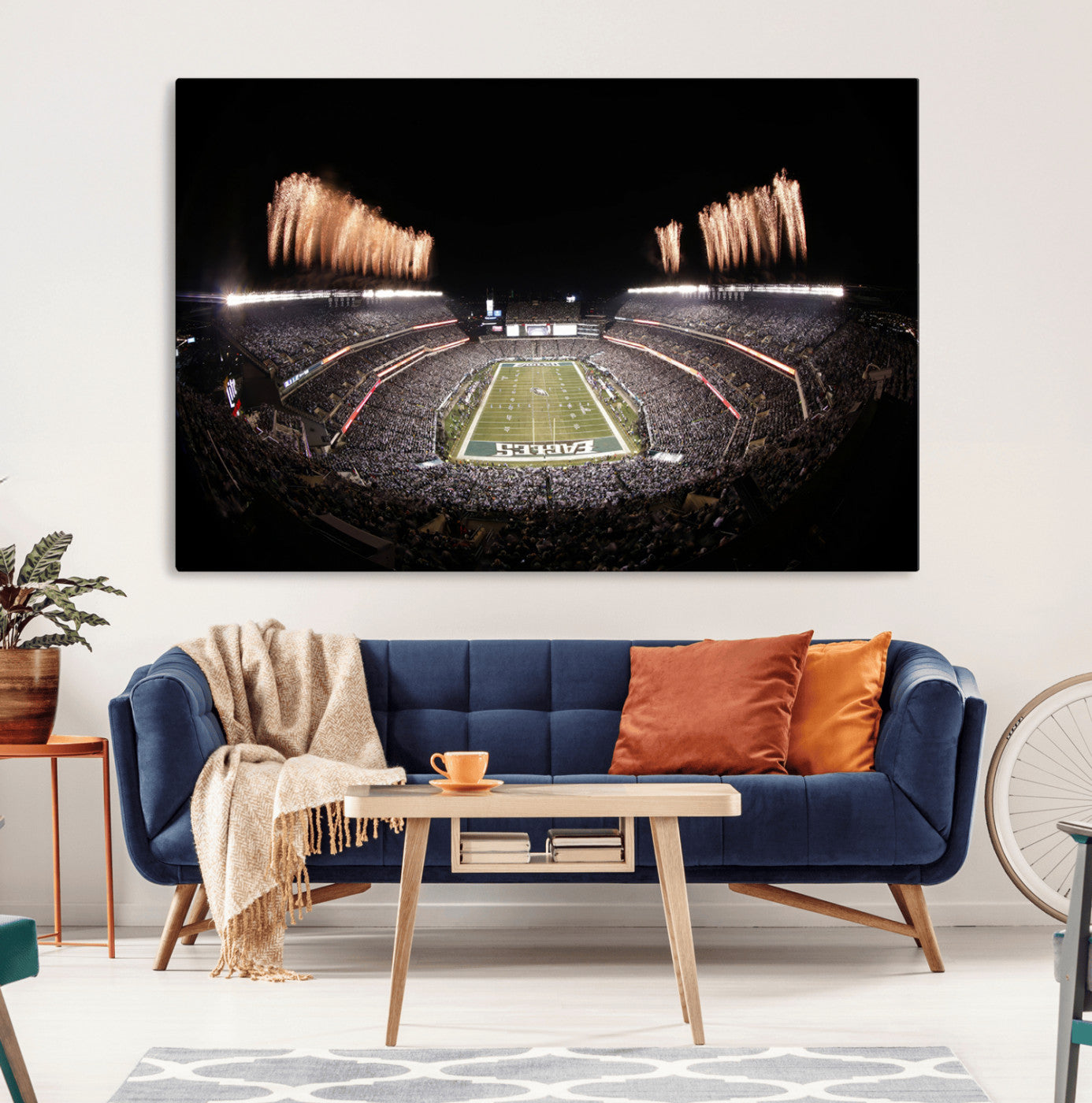 48893-MGV-CV-36X24-Eagles Field Stadium Wall Art - Lincoln Financial Field Fireworks Game Triple Canvas Wall Art -